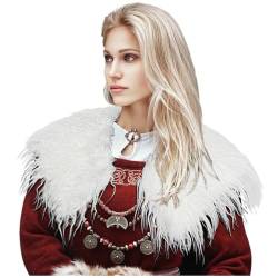 keland Damen Viking Kunstfell Kragen Künstlicher Pelzkragen Pelzschal Faux Kragen Schal Tuch Capelet (Weiß) von keland