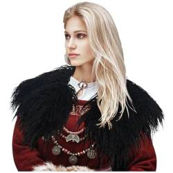 keland Damen Viking Kunstfell Kragen Künstlicher Pelzkragen Pelzschal Faux Kragen Schal Tuch Capelet Schultertuch (W-Schwarz) von keland