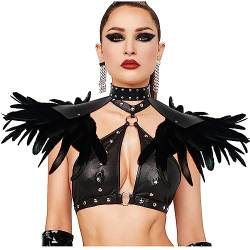 keland Gothic Feder Schulterklappen Bolero Epaulettes Punk Leder Federumhang mit Choker Flügel Schulter für Halloween (C-Schwarz-001) von keland