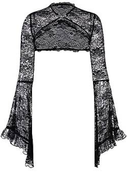 keland Gothic Spitze Shrug Bolero Oberteil Y2K Bell Langarm Strickjacke Jäckchen für Frauen (Schwarz, Medium) von keland