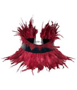keland Gotisch feder kragen Federhalsband Halsreif Collier mit PU Leder Halloween Cosplay Costume Accessory (Rot) von keland
