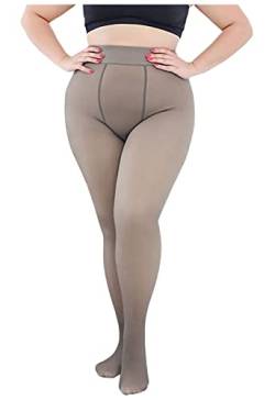 keland Große Größen Thermostrumpfhosen Für Damen, Plus Size Blickdichte & Fake Transparente Thermo Strumpfhosen, Gefütterte Winter Warme & Frühling Herbst Leggings (Plus-Grau- 300g für -5~10℃) von keland