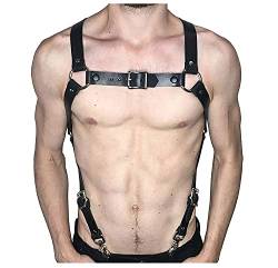 keland Herren Punk Leder Verstellbarer Schulter Gürtel Brustgurt Tragegurt Cosplay Bekleidung Unterwäsche(Schwarz-005) von keland
