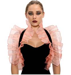 keland Punk Ledergürtel Mesh Stola Capelet mit Rüschen Collier Kragen für Cosplay Kostüm (Rosa) von keland