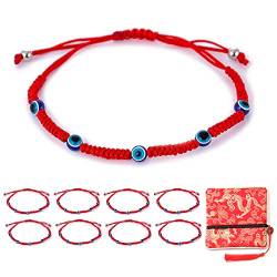 Kelistom 8 Stück Evil Eye rote Kabbalah-Armbänder für Damen, Herren, Jungen, Mädchen, Schutz, Amulett, Aufbewahrung, Geschenktasche mit langen Quasten, 14 cm, Baumwolle von kelistom