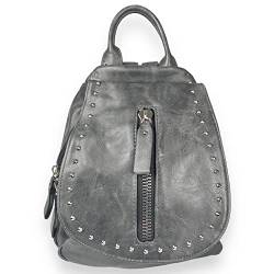 kennydoo Damen Nieten Rucksacktasche 7450-111C - kleiner Rucksack und Umhängetasche in Einem, Multifunktionsrucksack, Biker Stil (grau) von kennydoo