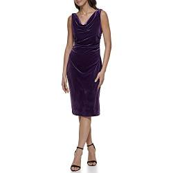 kensie Damen Etuikleid aus Stretch-Samt mit Wasserfallausschnitt Lässiges Kleid, auberginefarben, 38 von kensie