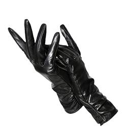 Damen Klassische Plissee-Lederhandschuhe Damen Winter Echtleder Handschuhe Damen Schaffell Handschuhe, Schwarz , 7.5 von keusyoi