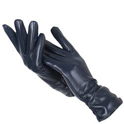 Damen Klassische Plissee-Lederhandschuhe Damen Winter Echtleder Handschuhe Damen Schaffell Handschuhe, marineblau, 7.5 von keusyoi
