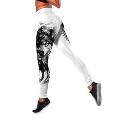 Damen Sommer Tier Wolf Print Leggings Damen Plus Size Leggings Frauen Workout Yoga Hose, Legging-grau9, L von keusyoi