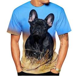 Tier Französische Bulldogge 3D-Druck T-Shirt Herren Damen Casual Tops Sommer Lose Rundhals Kurzarm T-Shirt von keusyoi