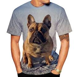Tier Französische Bulldogge 3D-Druck T-Shirt Herren Damen Casual Tops Sommer Lose Rundhals Kurzarm T-Shirt von keusyoi