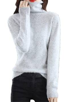 Winter Nerz Kaschmir Pullover Damen Casual Solid Pullover Sweater Basic Lose Rollkragen Pullover Bluse Tops, Light Gray9, XL von keusyoi