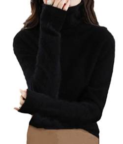 Winter Nerz Kaschmir Pullover Damen Casual Solid Pullover Sweater Basic Lose Rollkragen Pullover Bluse Tops, Schwarz , XL von keusyoi