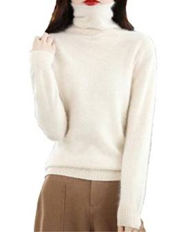 Winter Nerz Kaschmir Pullover Damen Casual Solid Pullover Sweater Basic Lose Rollkragen Pullover Bluse Tops, beige, XL von keusyoi