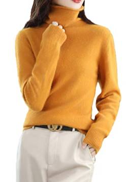 Winter Nerz Kaschmir Pullover Damen Casual Solid Pullover Sweater Basic Lose Rollkragen Pullover Bluse Tops, gelb, M von keusyoi