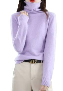 Winter Nerz Kaschmir Pullover Damen Casual Solid Pullover Sweater Basic Lose Rollkragen Pullover Bluse Tops, lavendel, L von keusyoi