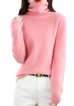 Winter Nerz Kaschmir Pullover Damen Casual Solid Pullover Sweater Basic Lose Rollkragen Pullover Bluse Tops, rose, XL von keusyoi