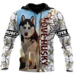 keusyoi 3D Animal Husky Bedrucktes Sweatshirt Herbst Herren Hoodies Unisex Casual Pullover Zip Hoodie Outwear Athletic Hoodies von keusyoi