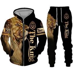 keusyoi 3D Animal Lion Print Herren Reißverschluss Hoodie Anzug Herren Casual Sportwear Zweiteiliges Set Jacke Hose Trainingsanzug Set von keusyoi
