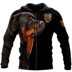 keusyoi 3D Black Rottweiler Bedruckte Kapuzenpullover Unisex Hoodies Zip Pullover Lässiger Langarm-Trainingsanzug von keusyoi