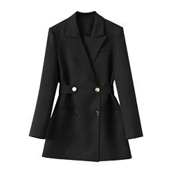 keusyoi Damen Slim Fit Anzugjacke Frühling Einfarbig Zweireihig Blazer Mode Anzüge Mantel Casual Büro Blazer, Schwarz , 34 von keusyoi