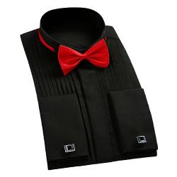keusyoi Klassisches Hemd Für Herren, Formelle Smokinghemden Mit Schwarzer Roter Fliege, Party, Hochzeit, Bräutigam, Hemden, Oberteile von keusyoi