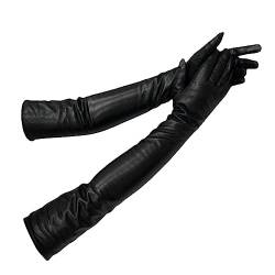 keusyoi Lange Handschuhe Für Damen, Schaffell-Leder, Schwarze Handschuhe, Echte Fäustlinge Für Damen, Dünnes Futter, Ellenbogenhandschuhe von keusyoi