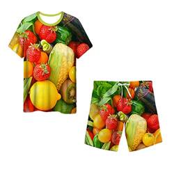 keusyoi Lustiges 3D Obst Gemüse Druck Kurzarm T-Shirt Outfit Herren Trainingsanzug Zweiteiliges Set, T-Shirt-Shorts, XXXXL von keusyoi
