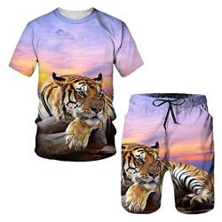 keusyoi Sommer 3D Tiger Gedruckt Herren T-Shirts Shorts Anzug Jogging Trainingsanzug Tiermuster Zweiteiliges Set Outfits Sportbekleidung, Anzug-27, XXXL von keusyoi