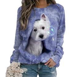 Damen-T-Shirt mit süßem Hund 3D-Druck Langarm-Sweatshirt Neuheit lustiger Grafikdruck Pullover Pullover Oberteile von kewing