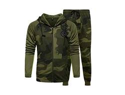 Herren Jugend Trainingsanzug Militär Style Camouflage Print Zip Hoodie und Jogging Jogginghose Zweiteiler Set von kewing