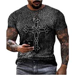 Herren Kurzarm T-Shirts mit Kreuz Abstrakt Flaggendruck - Herren T-Shirt Top Retro T-Shirt von kewing