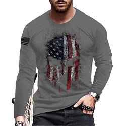 Herren Langarm T-Shirt Amerikanische Flagge Totenkopf Print T-Shirt Oberteile Casual Crewneck Atmungsaktives Sweatshirt von kewing