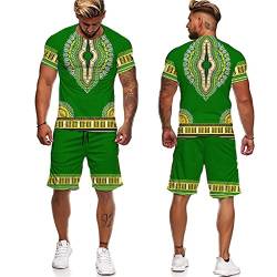 Herren Sommer Trainingsanzug African Dashiki Bedrucktes T-Shirt und Shorts Set Lässiger Sportanzug von kewing
