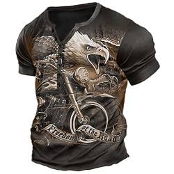 Herren Tier Adler 3D-Druck T-Shirt Outdoor Taktisches T-Shirt Vintage Distressed Henley Hemd V-Ausschnitt Knopf Hemd von kewing