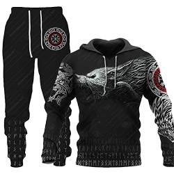 Herren-Trainingsanzug, zweiteiliges Set, Viking Tattoo, 3D-Gedruckter Hoodie und Jogginghose, lässiges Sportbekleidungsset mit Tasche von kewing