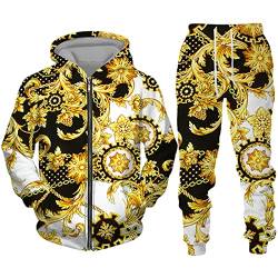 Herren Trainingsanzug Set Hip Hop Gold Kette 3D gedruckt Reißverschluss Hoodie und Jogginghose Mode Casual 2 Stück Set Sweatshirt Anzüge von kewing