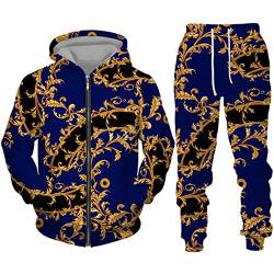 Herren Trainingsanzug Set Hip Hop Gold Kette 3D gedruckt Reißverschluss Hoodie und Jogginghose Mode Casual 2 Stück Set Sweatshirt Anzüge von kewing