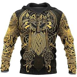 Herren Viking Tattoo Print Hoodies Lose Casual Viking 3D Hoodie Langarm Pullover Sweatshirt mit Tasche von kewing