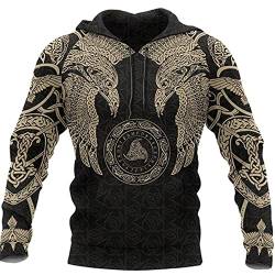 Herren Wikinger Hoodie Hip Hop Wikinger Tattoo 3D gedruckt Pullover Langarm Sweatshirt Casual Jacke Mantel von kewing
