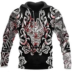 Herren Wikinger Hoodie Hip Hop Wikinger Tattoo 3D gedruckt Pullover Langarm Sweatshirt Casual Jacke Mantel von kewing