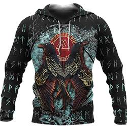Herren Wikinger Hoodie Hip Hop Wikinger Tattoo 3D gedruckt Pullover Langarm Sweatshirt Casual Jacke Mantel von kewing