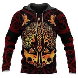 Herren Wikinger Hoodie Mode Casual Viking Tattoo 3D gedruckte Langarm Sweatshirt Pullover Jacke Mantel von kewing