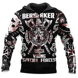 Herren Wikinger Hoodie Mode Casual Viking Tattoo 3D gedruckte Langarm Sweatshirt Pullover Jacke Mantel von kewing