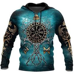 Herren Wikinger Hoodie Mode Casual Viking Tattoo 3D gedruckte Langarm Sweatshirt Pullover Jacke Mantel von kewing