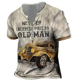 Never Underestimate An Old Man T-Shirt Herren Lustige Brief gedruckte Kurzarm Henley Hemden mit V-Ausschnitt und Button Down Henley Hemden von kewing