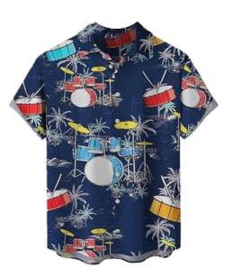 kewing Hawaiianisches Strandhemd Männer Schlagzeug Muster drucken Kurze Ärmel Button Down Hemden Mode Musikinstrument 3D Digitaldruck Bluse Übergroßes, schnell trocknendes Tee-Top von kewing