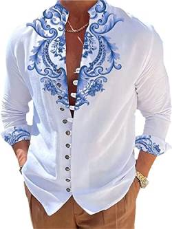 kewing Herren Button Down Langarmhemd Barock Royal Floral Grafik Stehkragen Hemden Mode Spezial Button Tops Outdoor Street Bluse Henley Hemd von kewing