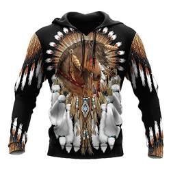 kewing Herren Hoodies Native American Indian 3D Printed Pullover Langarm Kapuzen Sweatshirt mit Taschen von kewing